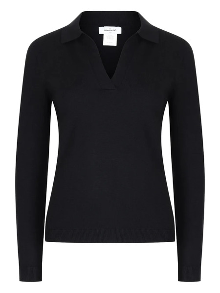  Gran Sasso V-neck Collared Jumper - Black 
