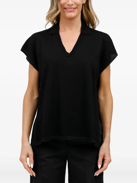 Gran Sasso V-neck Short-sleeve Knit Top - Black 