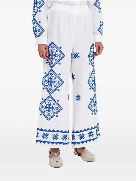  Greek Archaic Kori Elastic Waistband Printed Trousers - White 