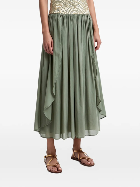  Greek Archaic Kori Flared Midi Skirt - Green 
