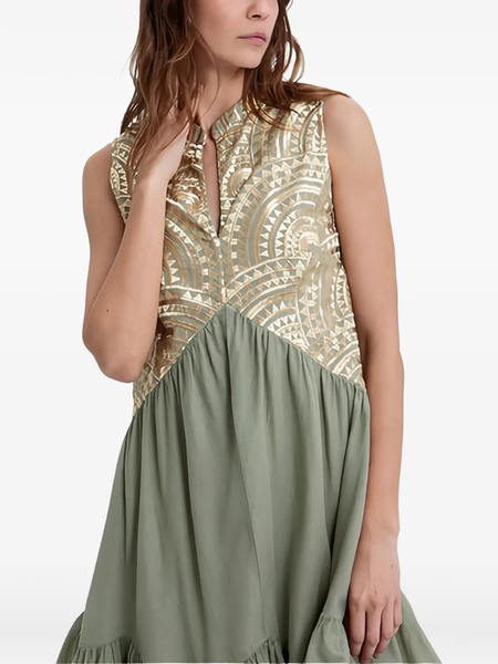  Greek Archaic Kori Geometric-pattern Mini Dress - Green 