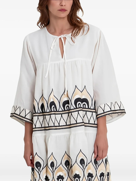  Greek Archaic Kori Phoenix Geometric-pattern Mini Dress - White 