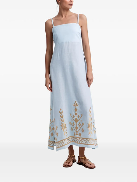  Greek Archaic Kori Thin-straps Gathered-back Maxi Dress - Blue 