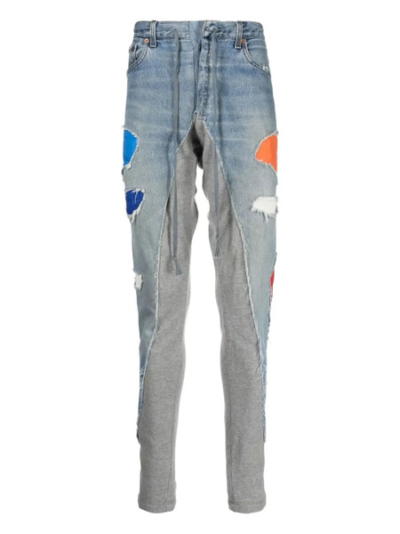  Greg Lauren Patchwork Distressed-denim Track Pants - Blue 