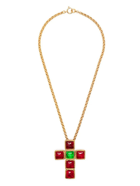  Gripoix Cross Pendant Chain Necklace - Gold 