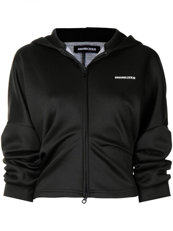  Ground Zero Draped-sleeve Zipped Hoodie - Black 