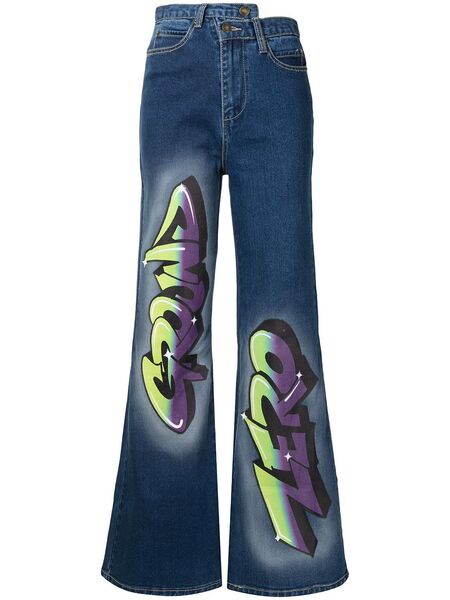  Ground Zero Graffiti-logo Flared Jeans - Blue 