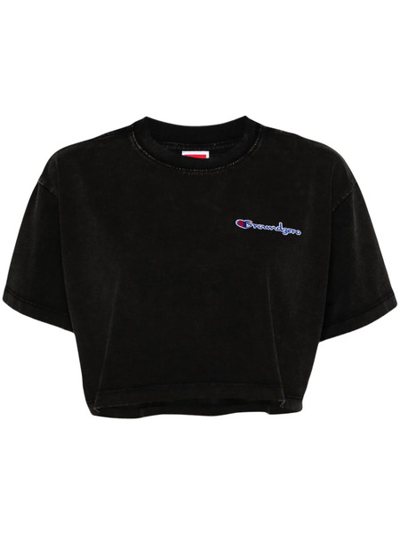  Ground Zero Logo-embroidered Cropped T-shirt - Black 