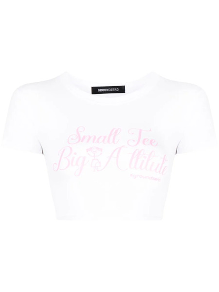  Ground Zero Slogan-print Cotton Cropped T-shirt - White 