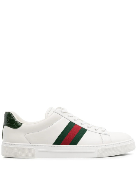  Gucci Ace Striped Reptile-effect Sneakers - White 