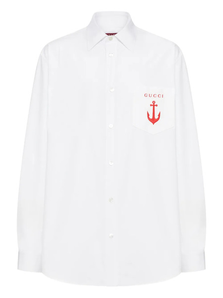  Gucci Anchor-embroidered Cotton Shirt - White 