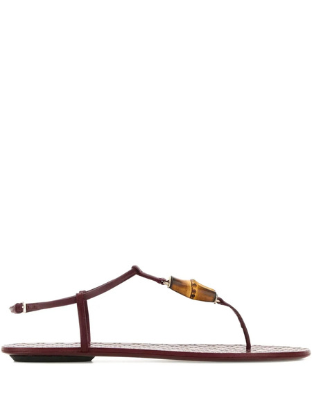  Gucci Bamboo-detail Leather Flat Sandals - Red 