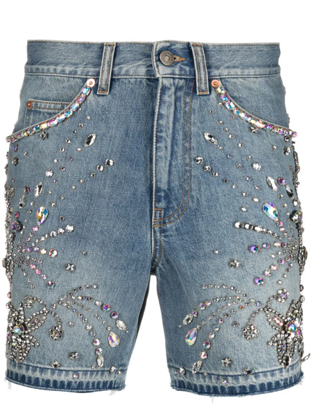  Gucci Crystal-embellished Denim Shorts - Blue 