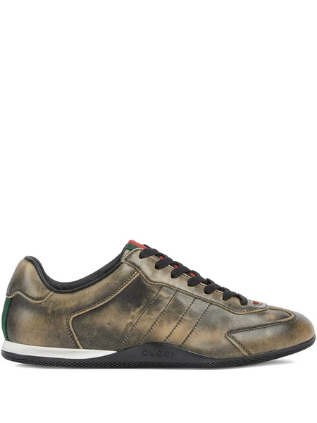  Gucci Distressed Web-stripe Sneakers - Brown 