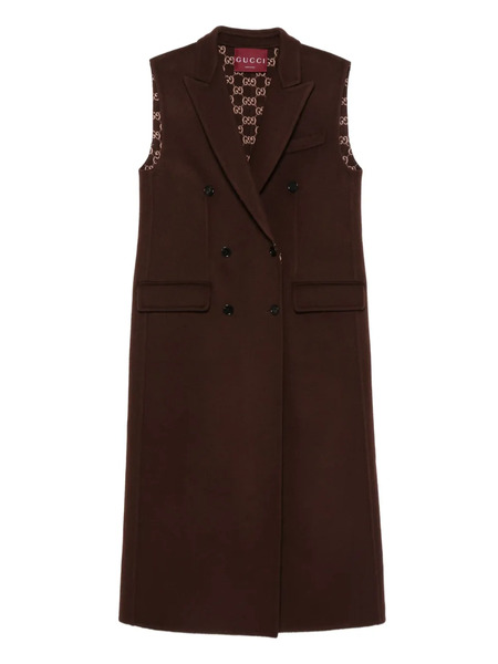  Gucci Double-breasted Sleeveless Coat - Brown 