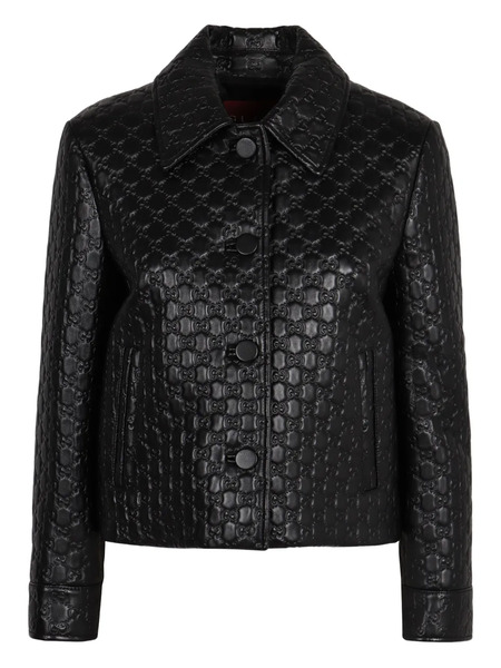  Gucci Embossed Gg Leather Jacket - Black 