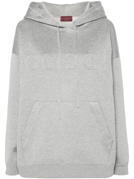  Gucci Embossed-logo Mélange-effect Hoodie - Grey 