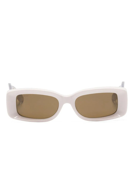  Gucci Eyewear Logo-engraved Rectangle-frame Sunglasses - Neutrals 