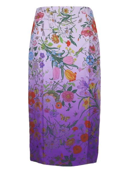  Gucci Flora-print Silk Skirt - Purple 