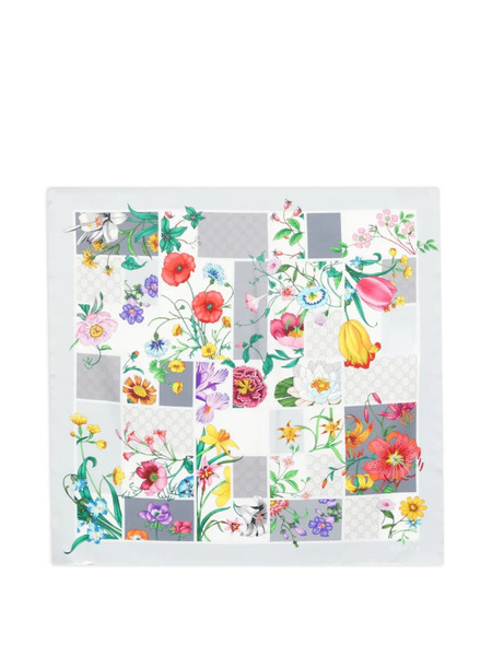  Gucci Floral Twill Scarf - White 