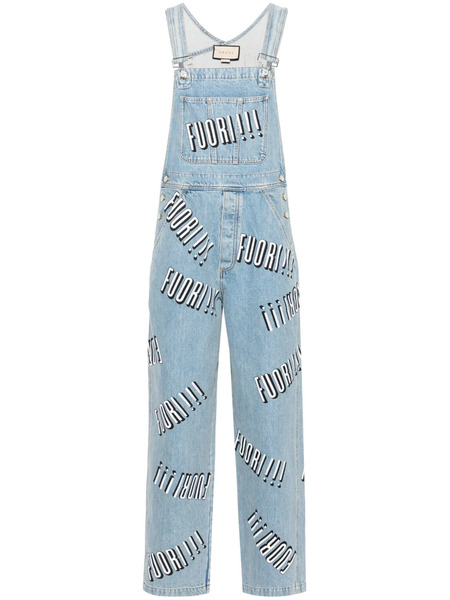  Gucci Fuori Slogan Denim Overalls - Blue 