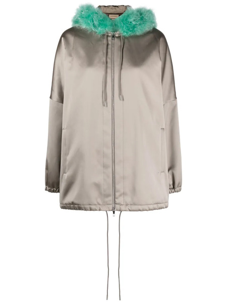  Gucci Fur-trim Satin Parka Coat - Grey 