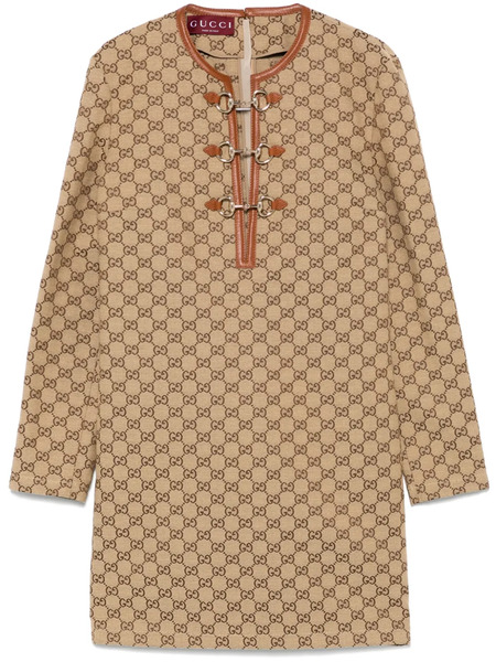  Gucci Gg-canvas Horsebit-detail Mini Dress - Brown 