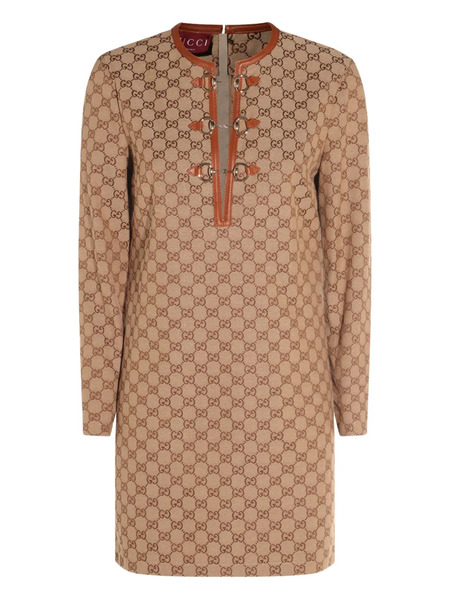  Gucci Gg Canvas Long-sleeve Mini Dress - Neutrals 