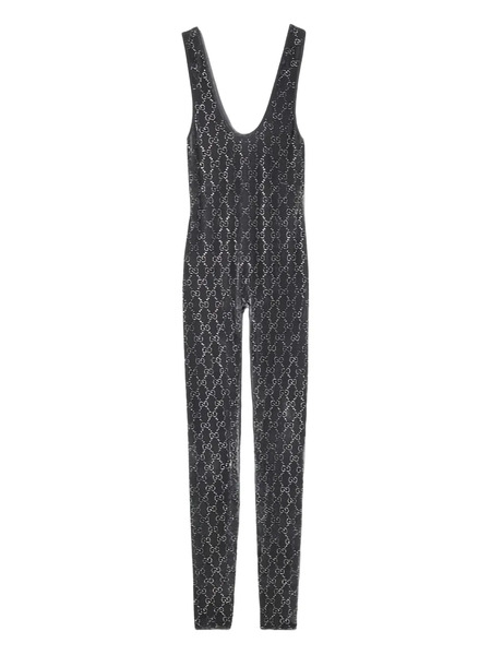  Gucci Gg Crystal Embroidery Jumpsuit - Grey 