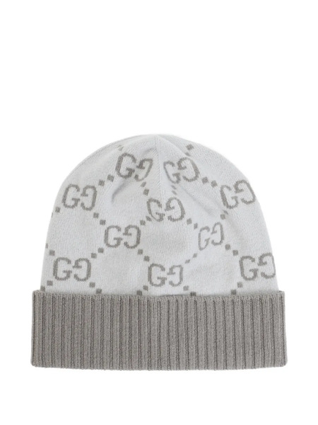  Gucci Gg-jacquard Ribbed-knit Beanie Hat - Grey 