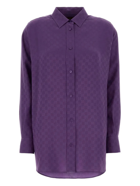  Gucci Gg Jacquard Silk Shirt - Purple 