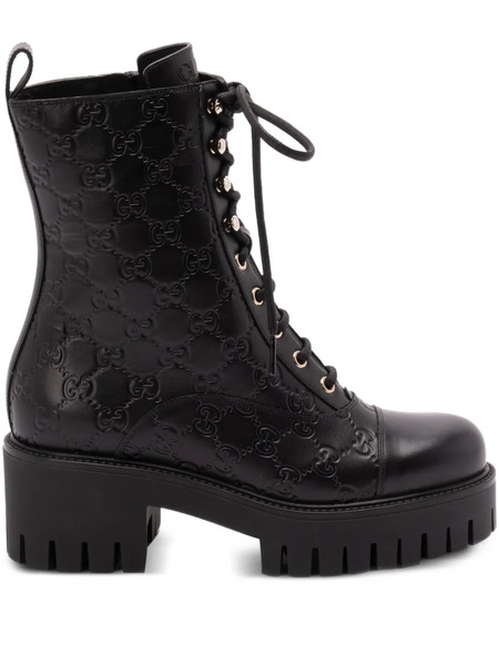  Gucci Gg-monogram Lace-up Boots - Black 