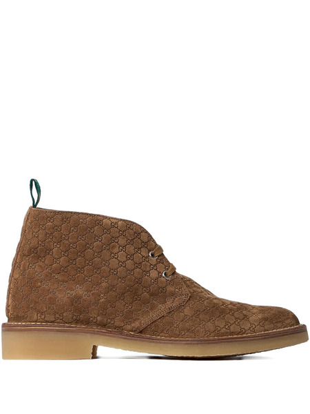  Gucci Gg Monogram Lace-up Boots - Brown 