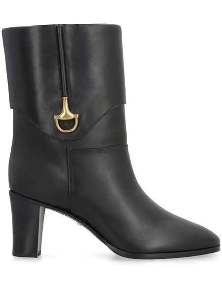  Gucci Half Horsebit Leather Ankle Boots - Black 