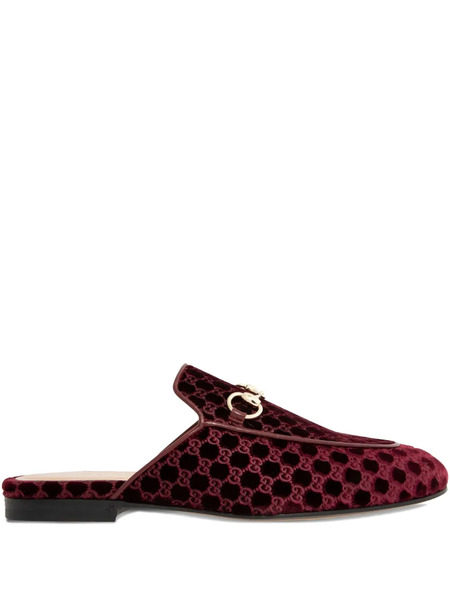  Gucci Horsebit Gg Pattern Velvet Mules - Red 