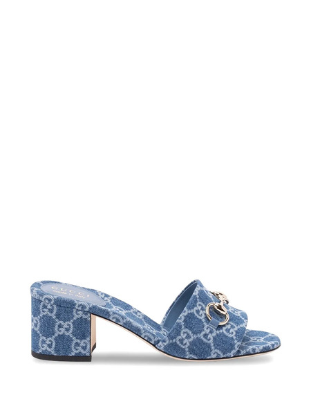  Gucci Horsebit Gg Patterned Sandals - Blue 