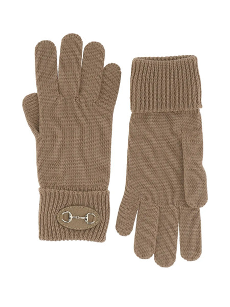  Gucci Horsebit Ribbed Gloves - Neutrals 