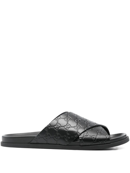  Gucci Interlocking-g Criss-cross Flat Sandals - Black 