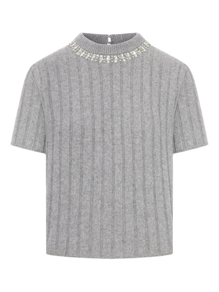  Gucci Jewelled Ribbed Wool Top - Grey 