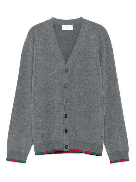  Gucci Kids Buttoned Ribbed-trim Cardigan - Grey 