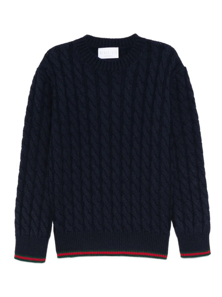  Gucci Kids Cable-knit Ribbed-trim Sweater - Blue 