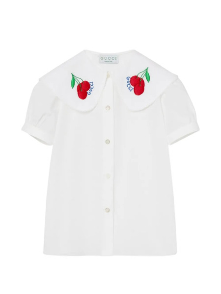  Gucci Kids Cherry-embroidery Shirt - White 