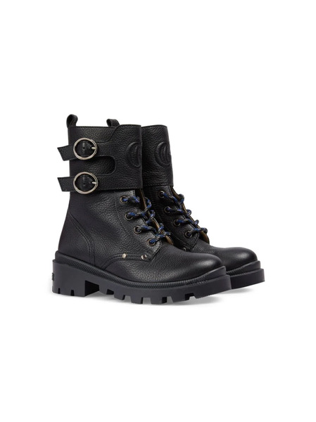  Gucci Kids Double G-embossed Leather Boots - Black 