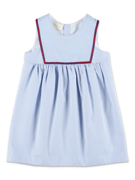  Gucci Kids Embroidered Striped Dress - Blue 
