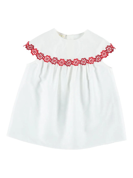  Gucci Kids Floral-trim Dress - White 