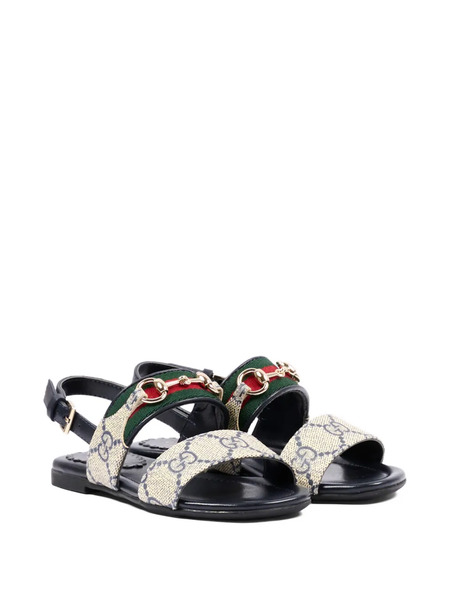  Gucci Kids Gg Chain Leather Sandals - Neutrals 
