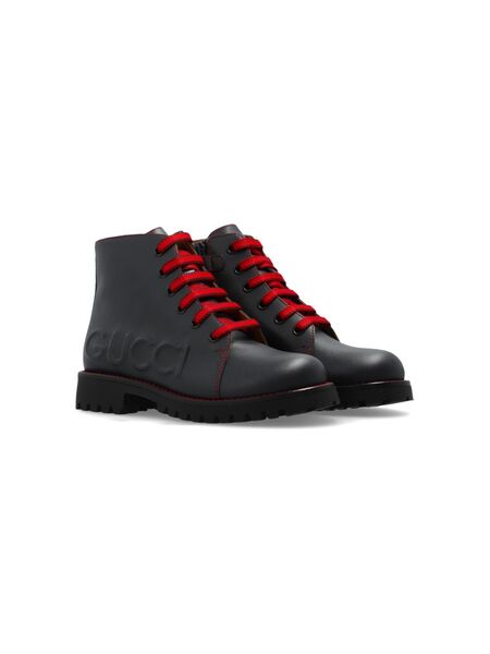  Gucci Kids Logo-embossed Leather Boots - Blue 