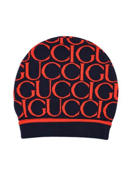  Gucci Kids Logo-jacquard Beanie - Blue 