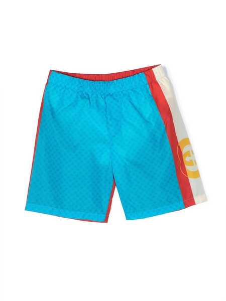 Gucci Kids Monogram Panelled Swim Shorts - Blue 