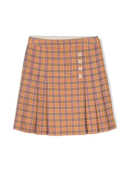  Gucci Kids Plaid-check Pleated Skirt - Orange 